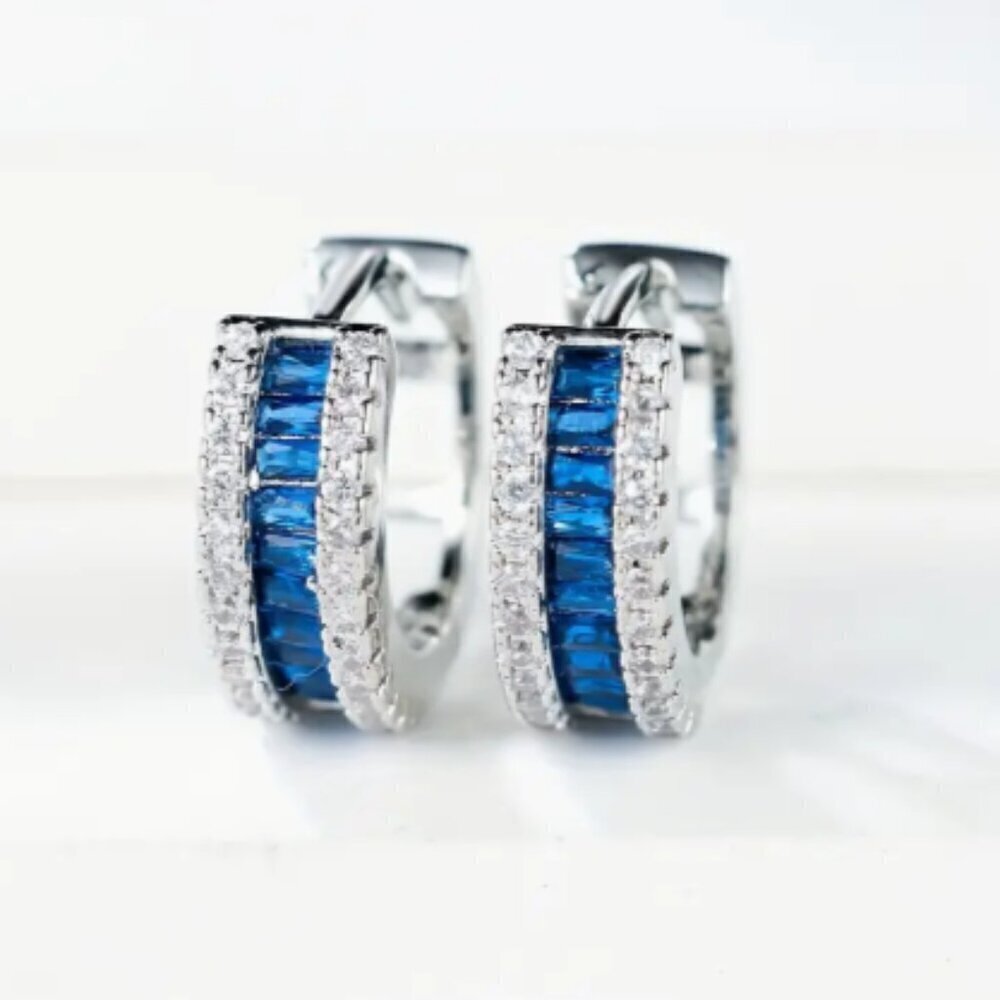 Small Huggie Earrings with Tons of Bling Blue 1416
